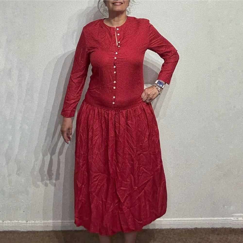 Charter Club Red Polka Dot Vintage Midi Dress Sz 10
